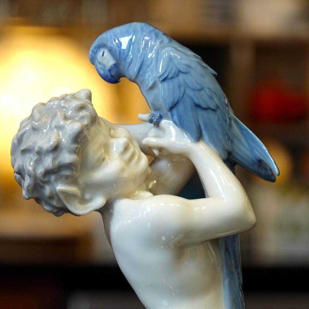 Royal Copenhagen Faun Pan Holding A Large Parrot #752 Vintage - Picture 3 of 16